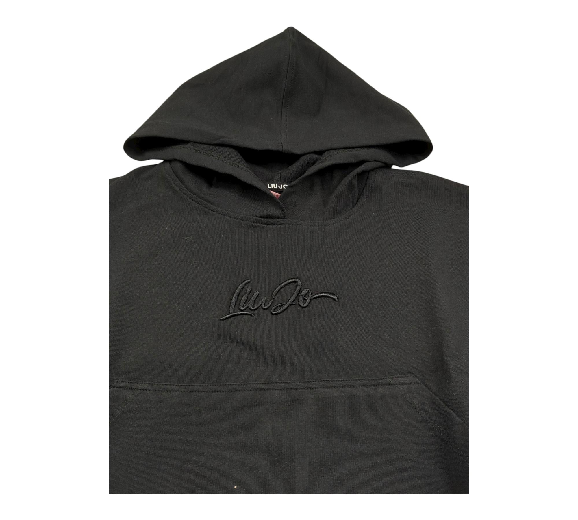 Liu Jo Felpa Chiusa Tinta Unita con Cappuccio E Logo per Bambina GA3037 NERO LIU JO 