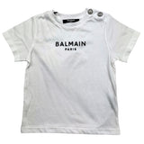 Balmain T-Shirt Girocollo Tinta Unita Con Stampa Logo Bianco Per Neonato