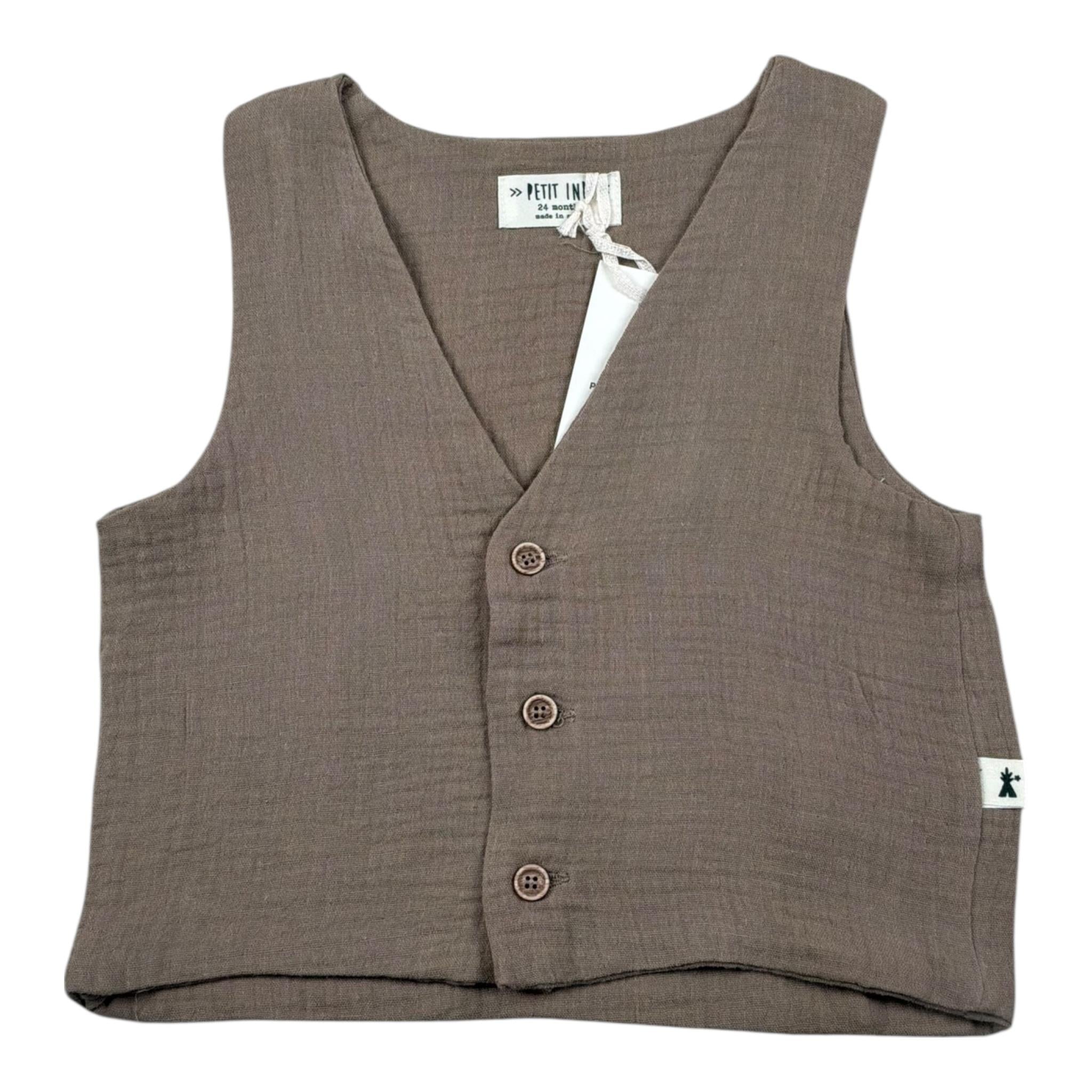 Petit Indi Gilet Tinta Unita per Neonato SS25BK7228X MARRONE PETIT INDI 