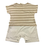 Petit Indi Pagliaccetto Mezza Manica Bicolore Con Fantasia A Righe Bianco/Beige Per Neonato