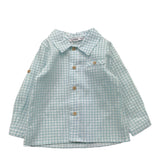 Babidu Camicia Manica Lunga Tinta Unita Con Fantasia Quadri Azzurro Per Neonato