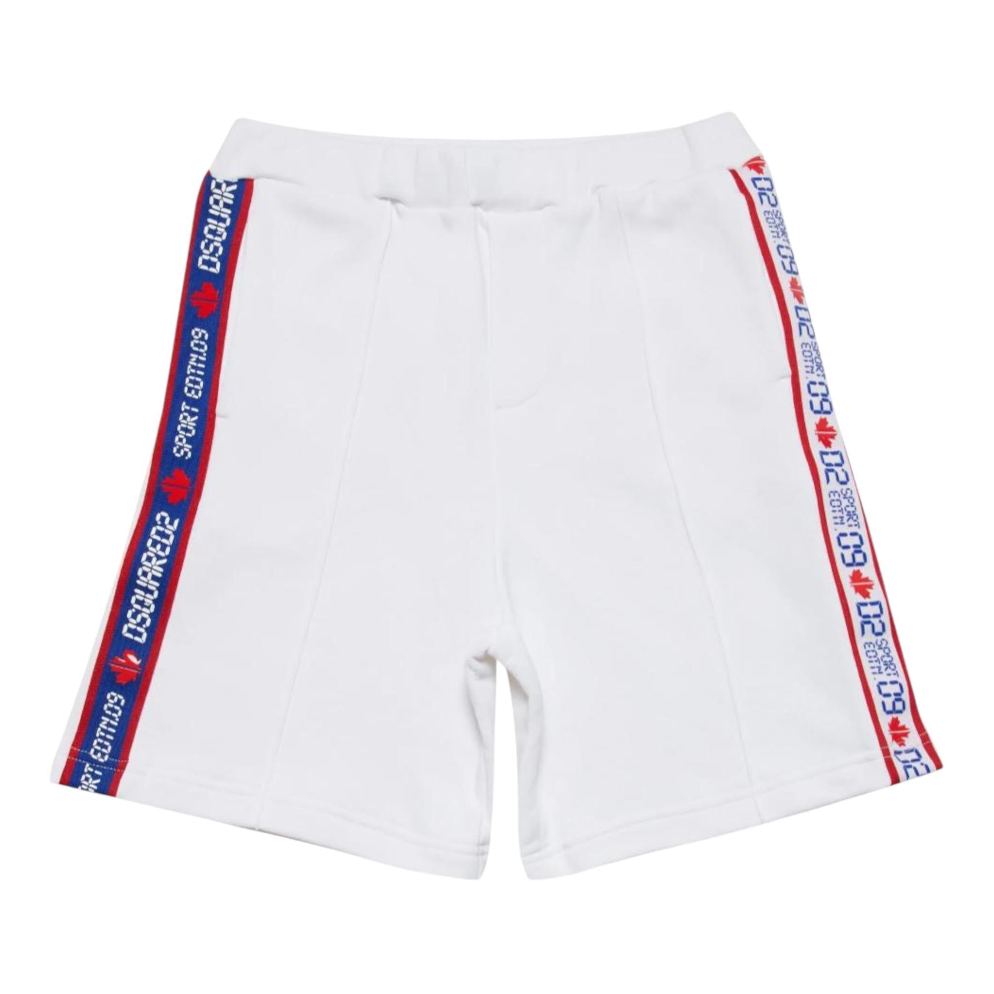 Dsquared2 Bermuda Tinta Unita con Profili In Contrasto per Bambino DQ2177 BIANCO DSQUARED2 