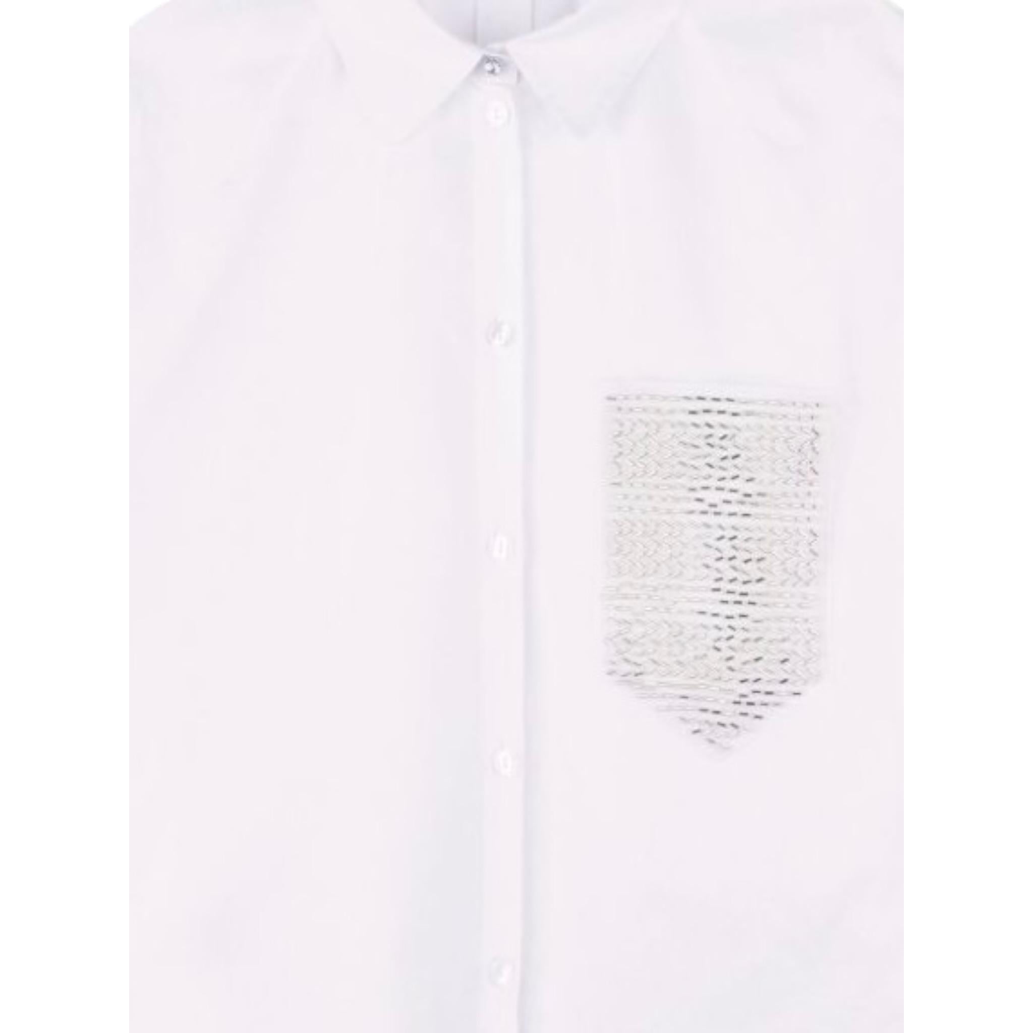 Lanvin Camicia Mezza Manica Tinta Unita con Stampa per Bambina N30196 BIANCO LANVIN 