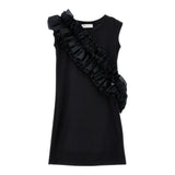 Monnalisa Abito Tinta Unita Giromanica con Balze per Bambina 17E905 NERO MONNALISA 