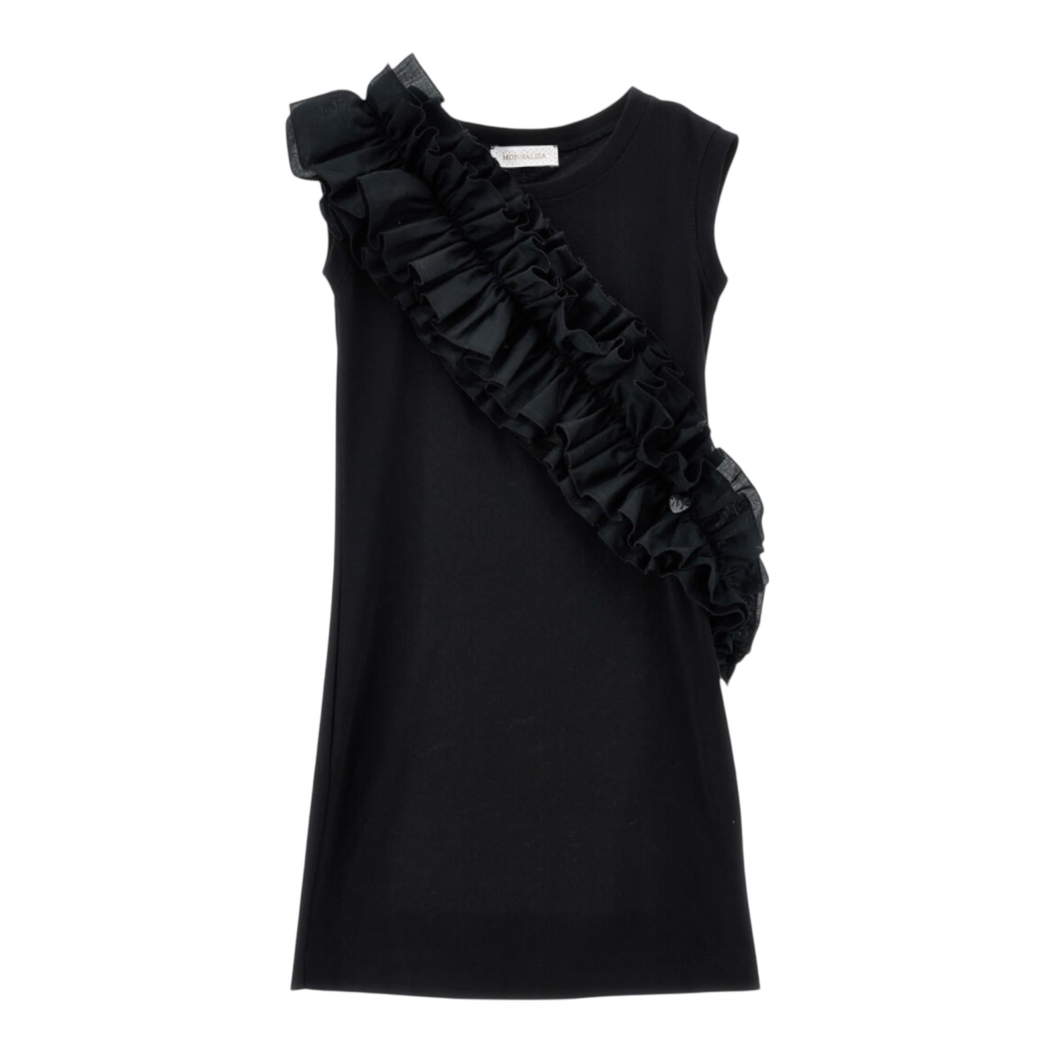 Monnalisa Abito Tinta Unita Giromanica con Balze per Bambina 17E905 NERO MONNALISA 