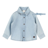 Carre'Ment Beau Camicia In Denim Tinta Unita Manica Lunga Con Papillon Azzurro Per Neonato