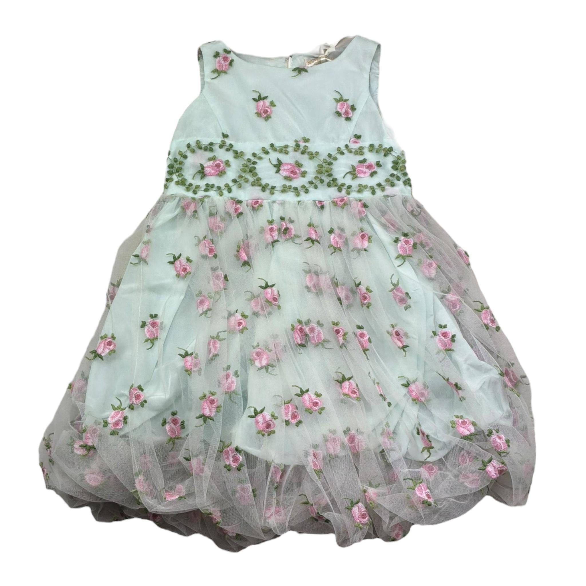 Monnalisa Abito Giromanica Tinta Unita In Tulle con Ricami Rose per Bambina 713906 VERDE ACQUA MONNALISA 