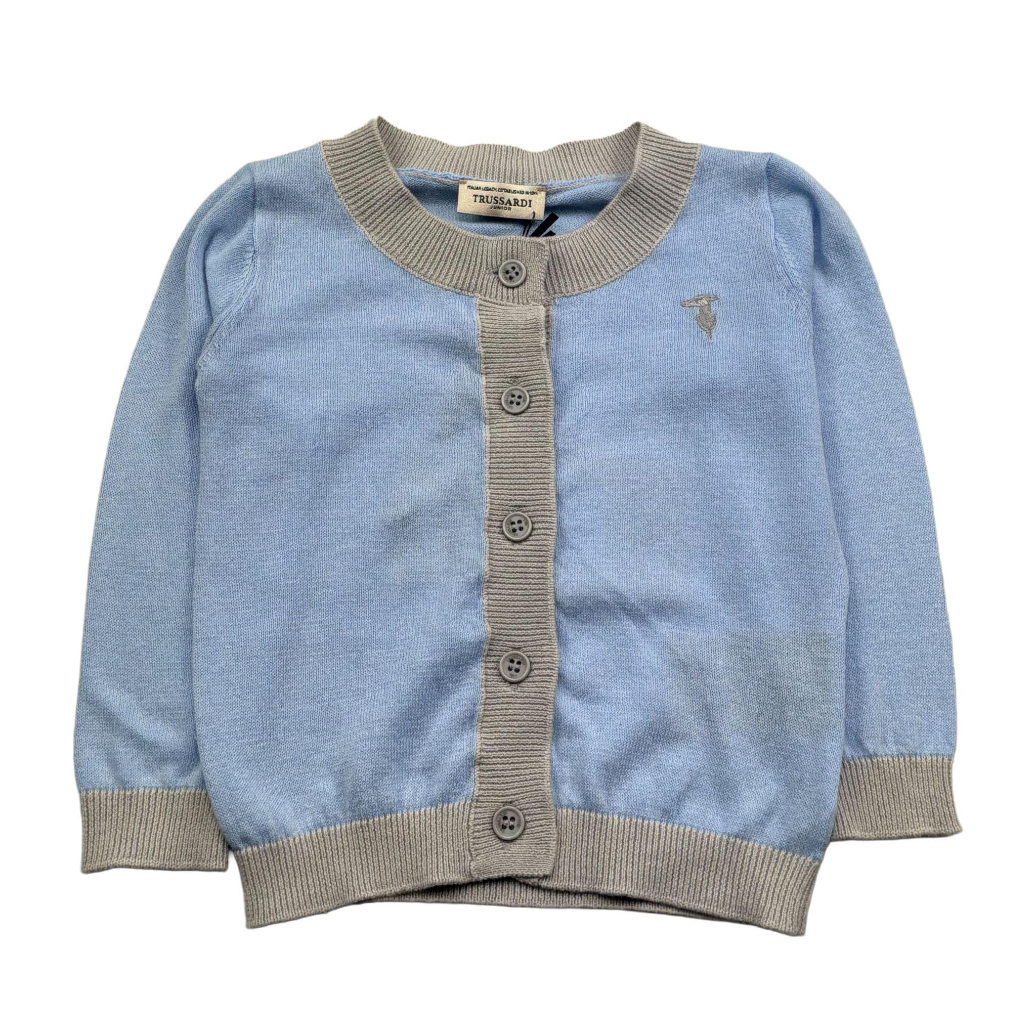 Trussardi Cardigan Tinta Unita con Logo E Profili In Contrasto per Neonato TIP26109CD AZZURRO TRUSSARDI 
