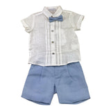 Barcellino Completo 3 Pezzi Camicia-Bermuda-Papillon Bianco per Neonato