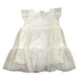 Please Abito Giromanica Tinta Unita In Tulle Bianco per Bambina