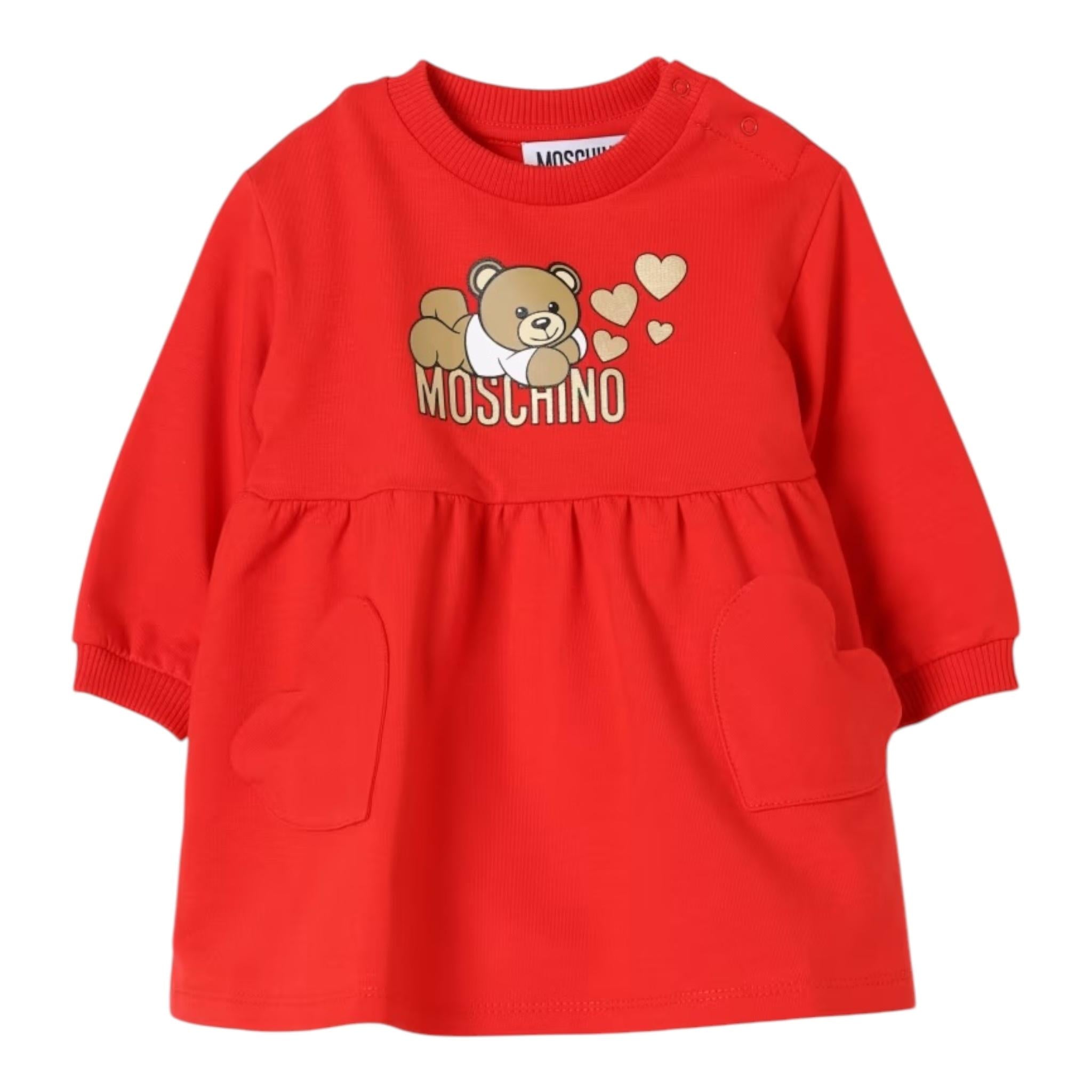 MOSCHINO abito manica lunga tinta unita cn stampa in contrasto Rosso per Neonata MDV0BL ROSSO MOSCHINO 