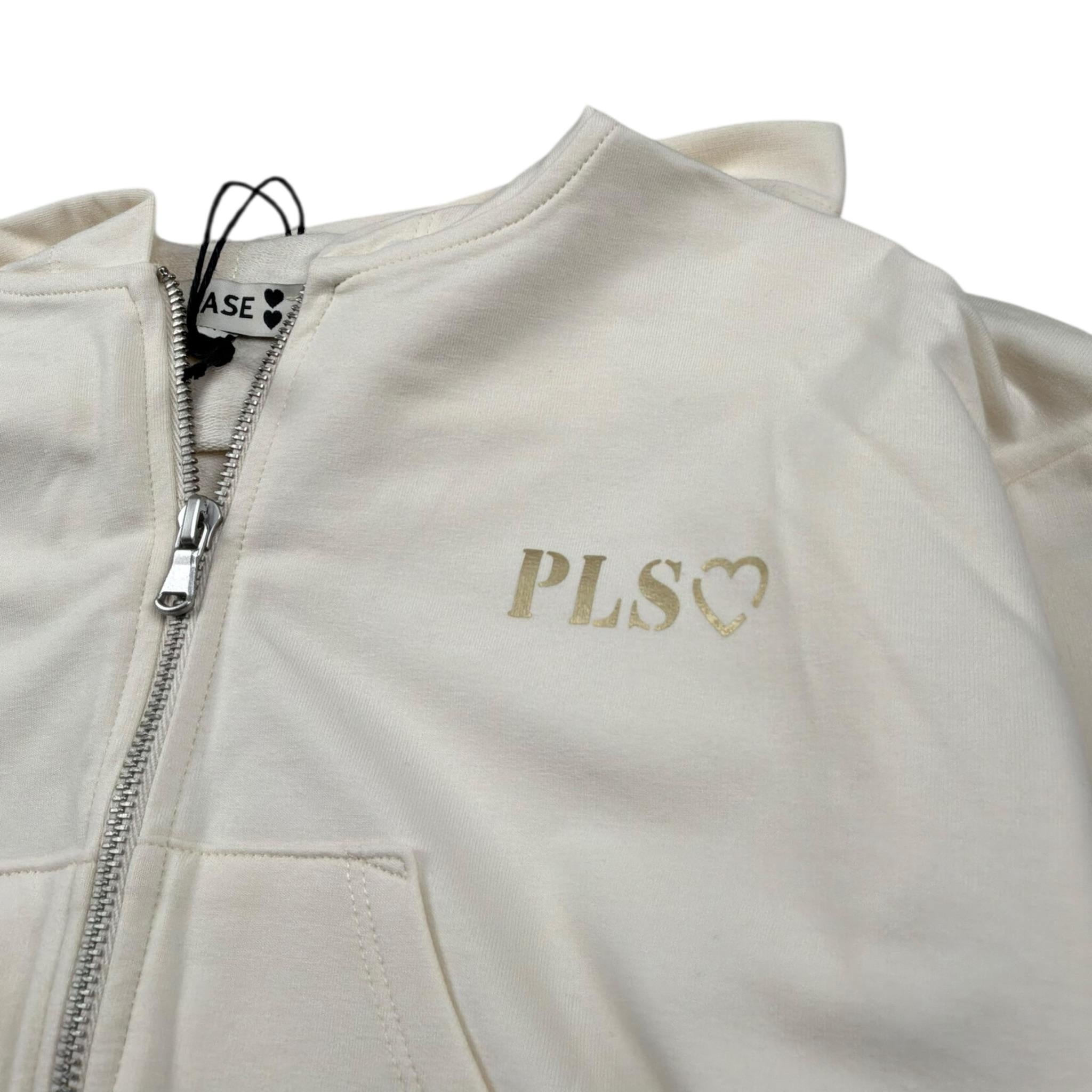 Please Felpa Tinta Unita con Zip E Cappuccio per Bambina LK20042G72 PANNA PLEASE 