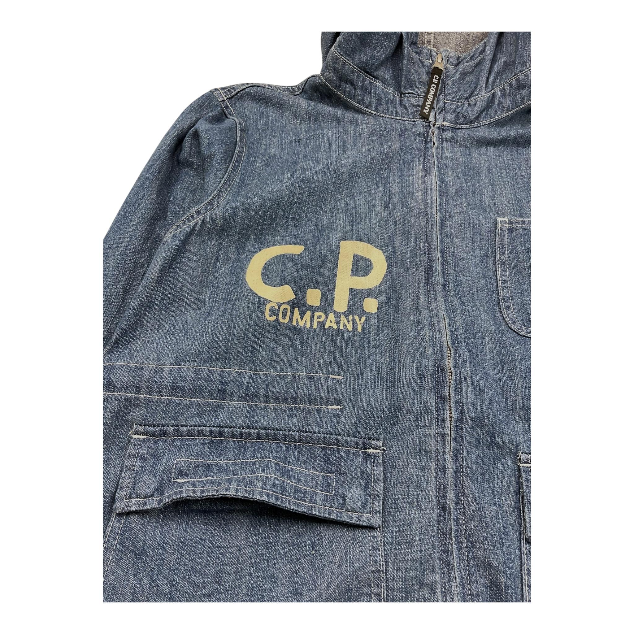 C.P. Company Giubbino In Denim Tinta Unita con Zip E Cappuccio per Bambino CUA002 BLU C.P. COMPANY 