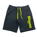 Blauer Bermuda In Felpa Tinta Unita Con Stampa Logo Nero Per Bambino