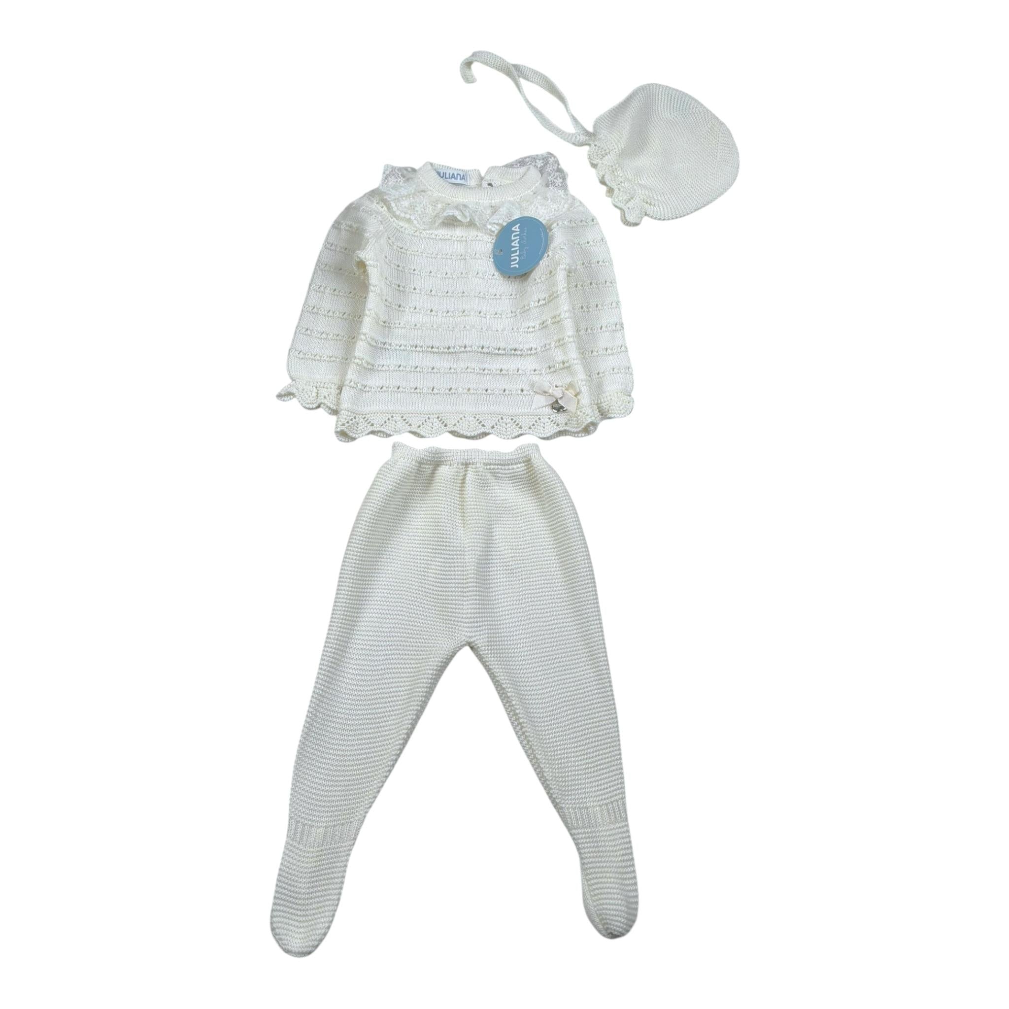 Juliana Completo 3 Pezzi Maglia-Ghettina-Cappello Panna per Neonata 25037 PANNA JULIANA 