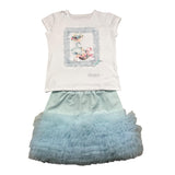 Daga Collection Completo 2 Pezzi T-Shirt-Gonna In Tulle Bianco/Azzurro Per Bambina