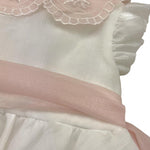 Barcellino Abito Cerimonia Tinta Unita con Tulle E Colletto In Contrasto per Neonata 12073 BIANCO BARCELLINO 