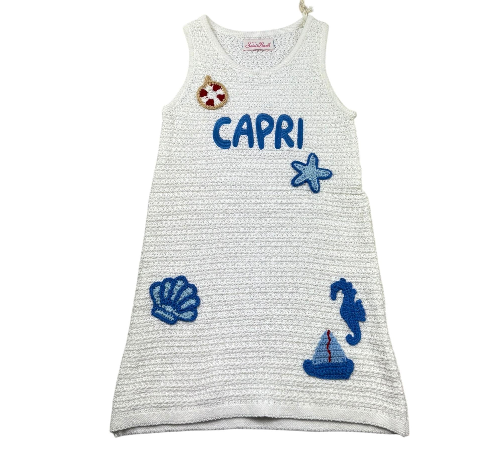 Saint Barth Abito Giromanica Tinta Unita con Ricami per Bambina AUDIE BIANCO SAINT BARTH 
