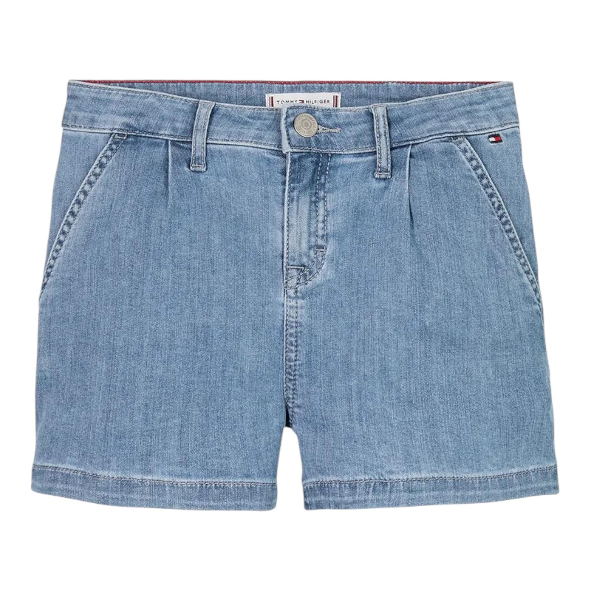 Tommy Hilfiger Short In Denim Tinta Unita con Girovita Regolabile per Bambina KG0KG08451 AZZURRO TOMMY HILFIGER 