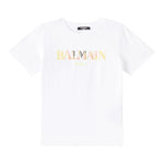Balmain T-Shirt Girocollo Tinta Unita con Stampa per Neonato BW8541 BIANCO BALMAIN 