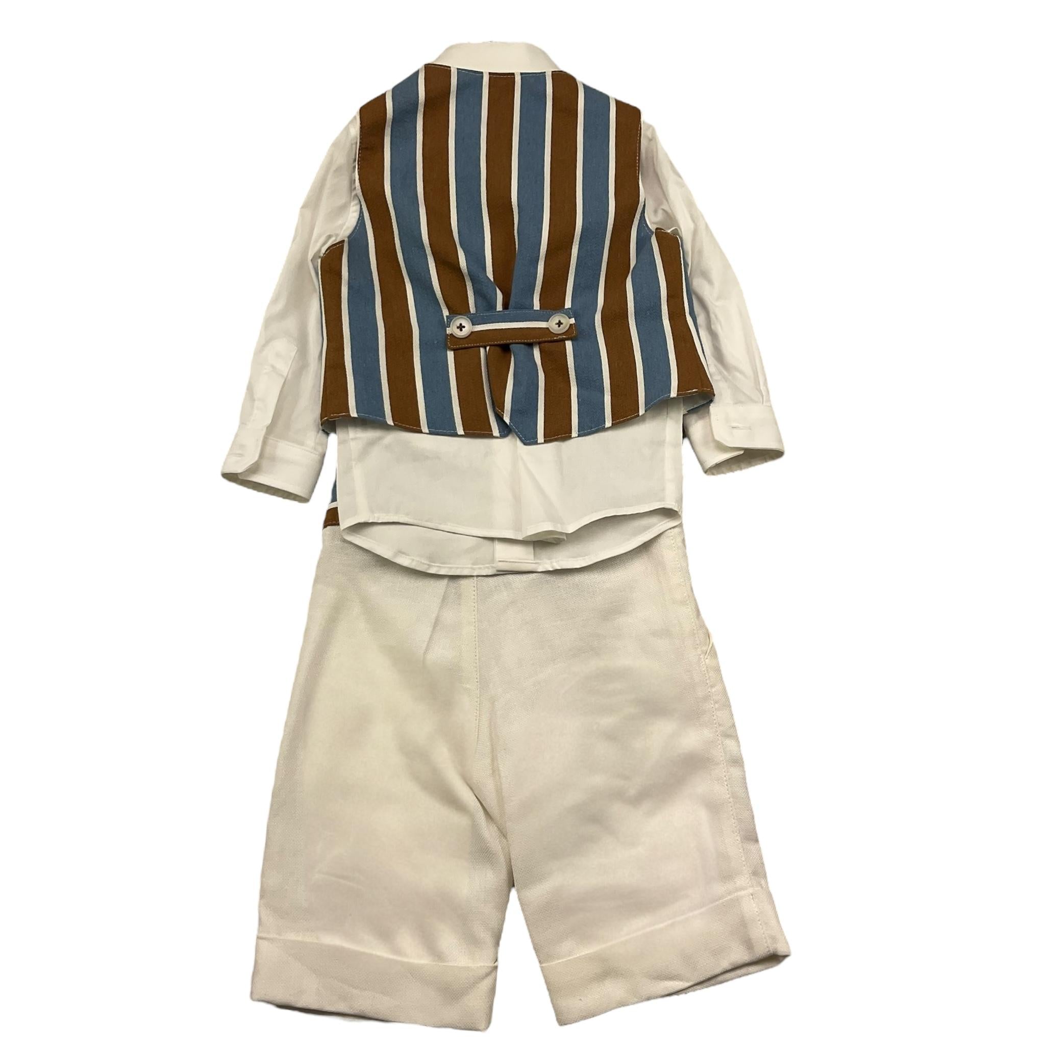 Minu' Completo 4 Pezzi Camicia-Gilet-Papillon-Pantalone con Bretelle per Neonato M3850C4 PANNA MINU' 