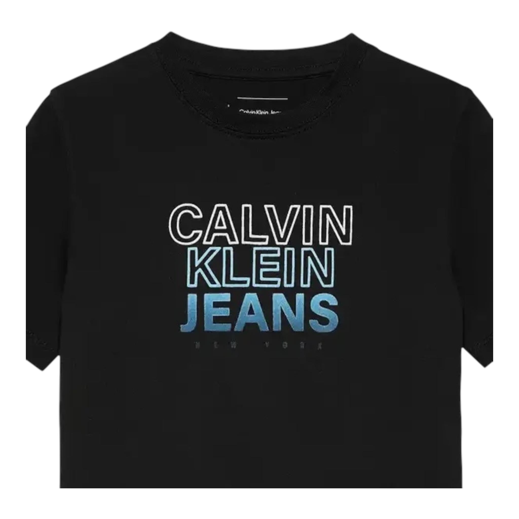 Calvin Klein T-Shirt Girocollo Tinta Unita con Stampa per Bambino IB0IB02362 NERO CALVIN KLEIN 