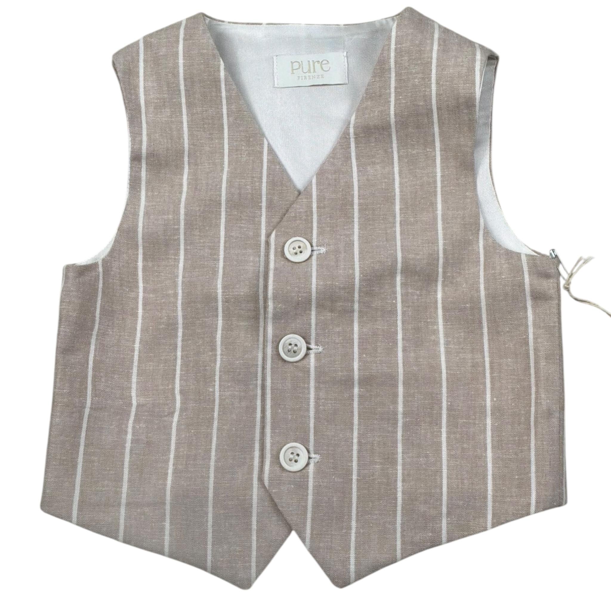 Pure Firenze Gilet Tinta Unita con Fantasia A Righe per Neonato PC03353 BEIGE PURE FIRENZE 