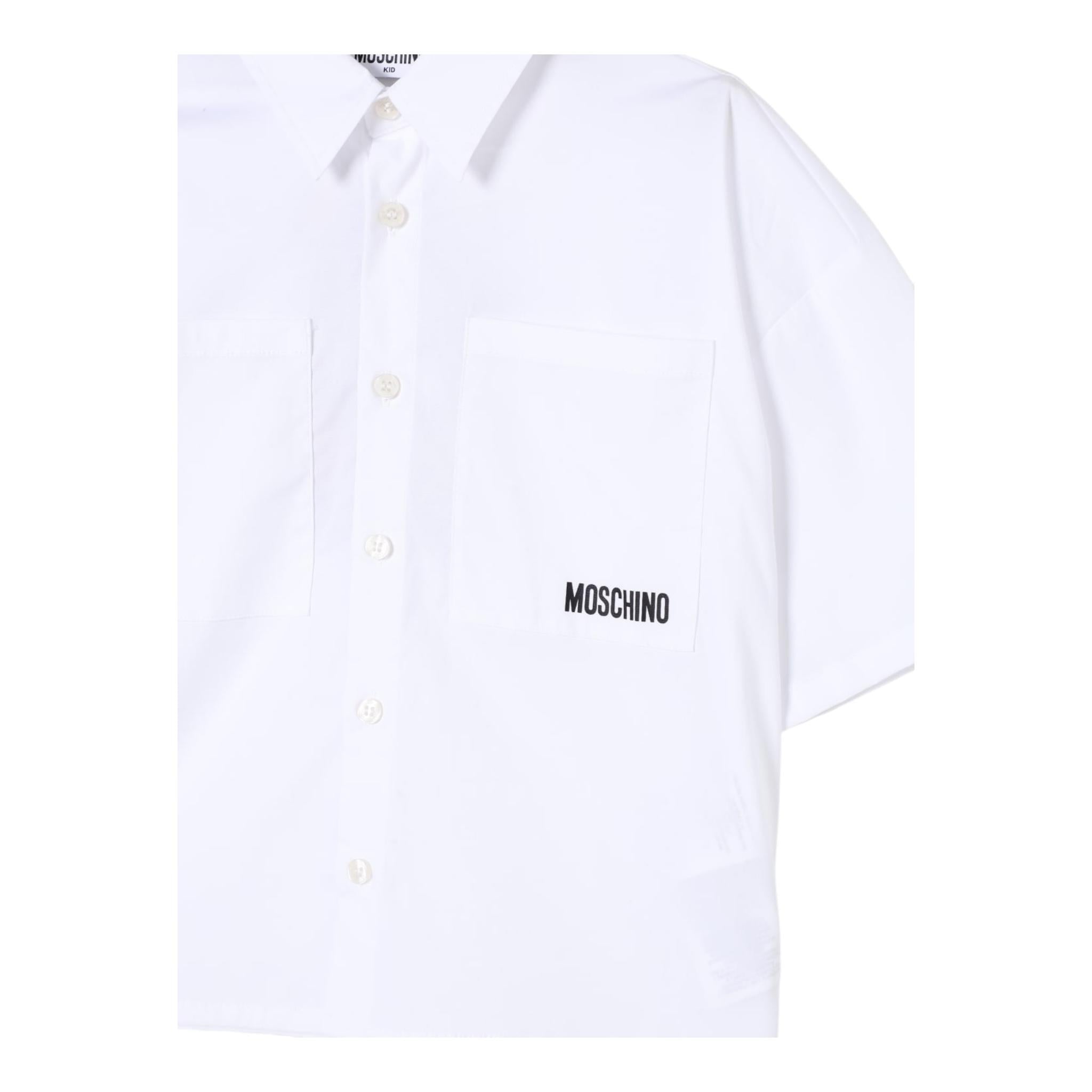Moschino Camicia Mezza Manica Tinta Unita con Stampa per Bambina HUC01H BIANCO MOSCHINO 