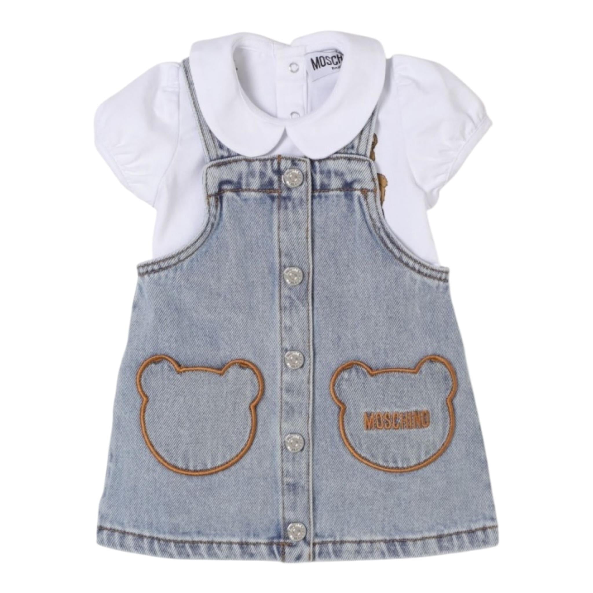 Moschino Completo 2 Pezzi T-Shirt-Salpette In Denim per Neonata MDG019 BIANCO MOSCHINO 