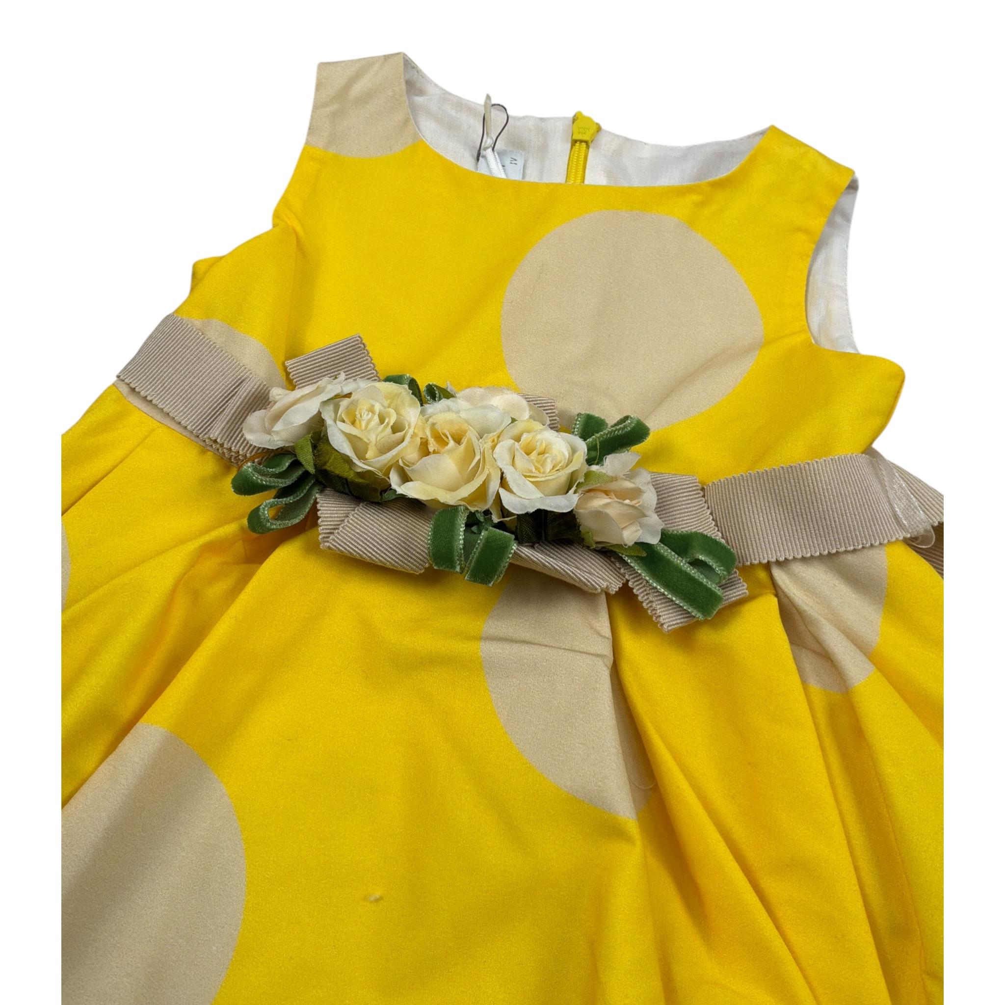 Colori Chiari Abito Giromanica tinta unita con Cinturino Giallo per Neonata FN107059 GIALLO COLORI CHIARI 