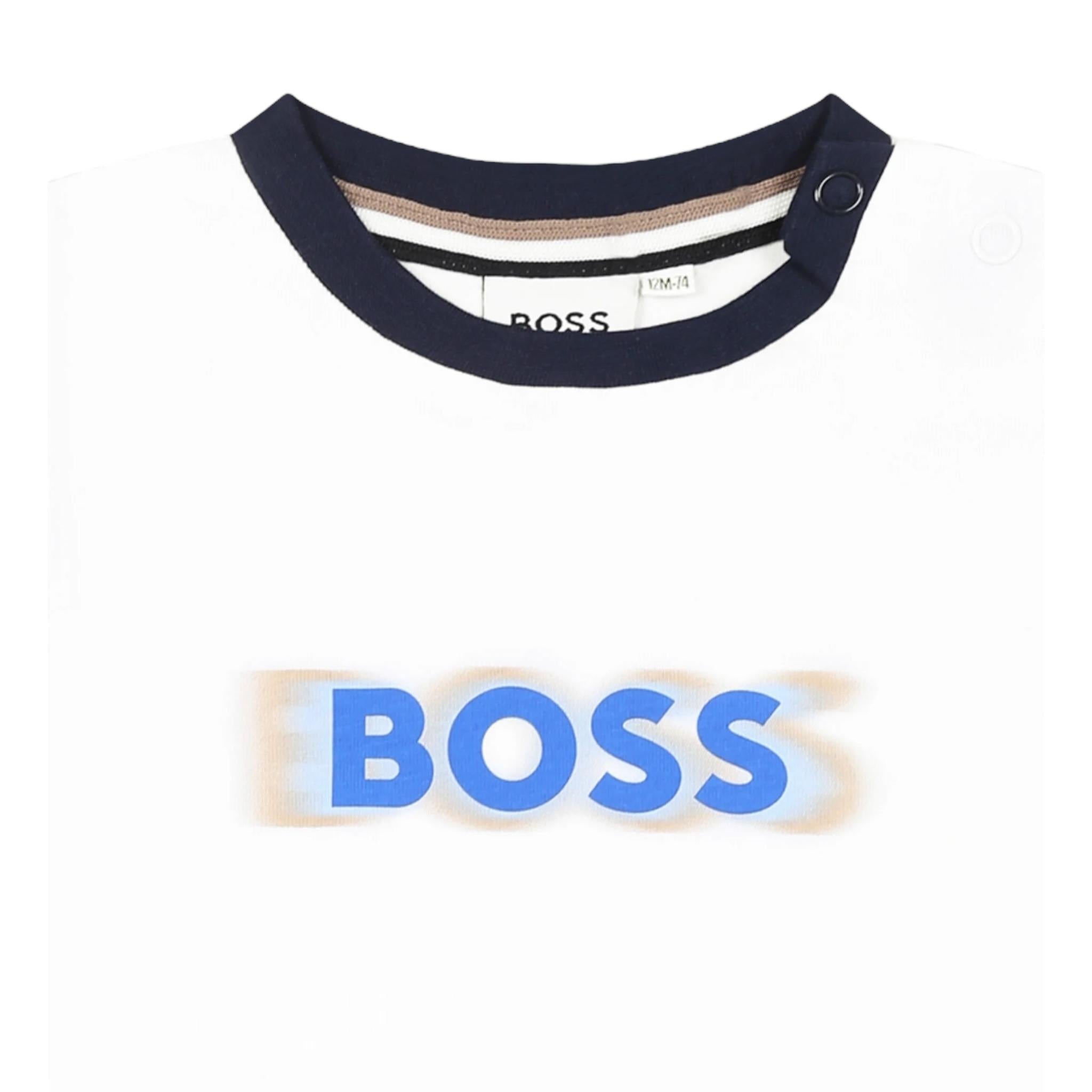 Boss T-Shirt Girocollo Tinta Unita con Logo per Neonato J52104 BIANCO BOSS 