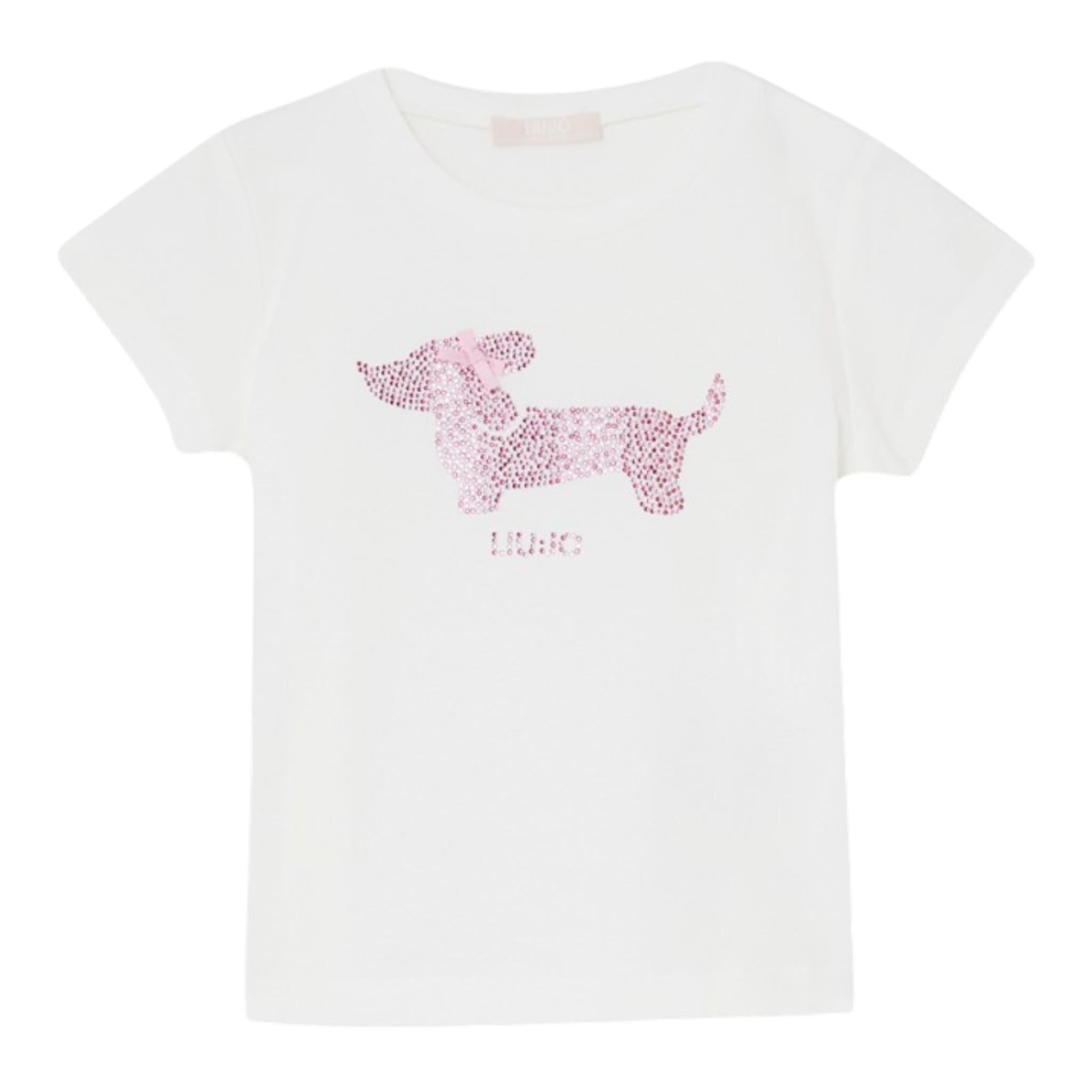 Liu Jo T-Shirt Girocollo Tinta Unita con Brillantini per Bambina KA5021XXJ BIANCO LIU JO 