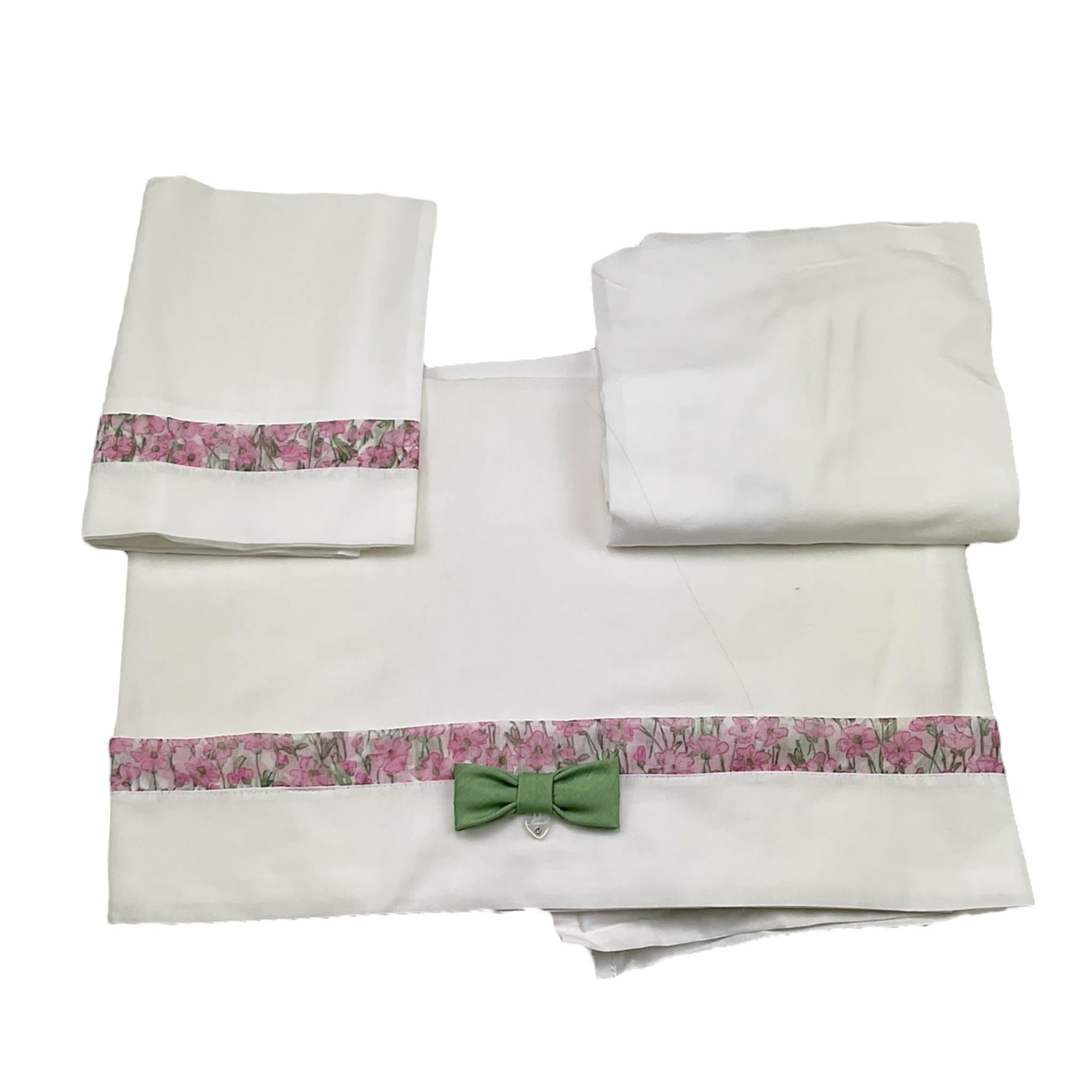 Ninnaoh Set 3 Pezzi Lenzuola Tinta Unita con Applicazioni per Neonata E25LE7 BIANCO NINNAOH 