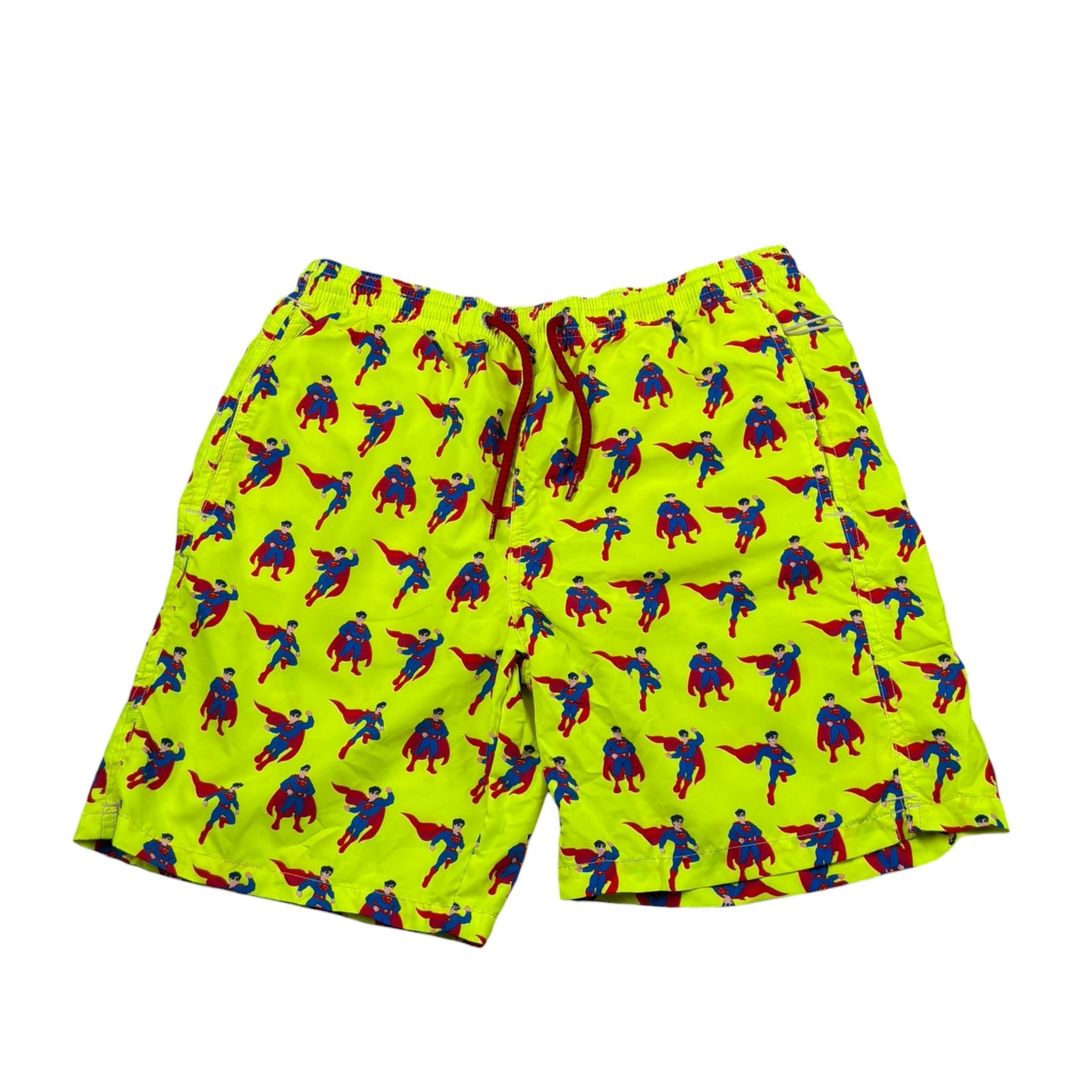 Saint Barth Costume Tinta Unita con Stampa Superman per Bambino SUPER GIALLO FLUO SAINT BARTH 