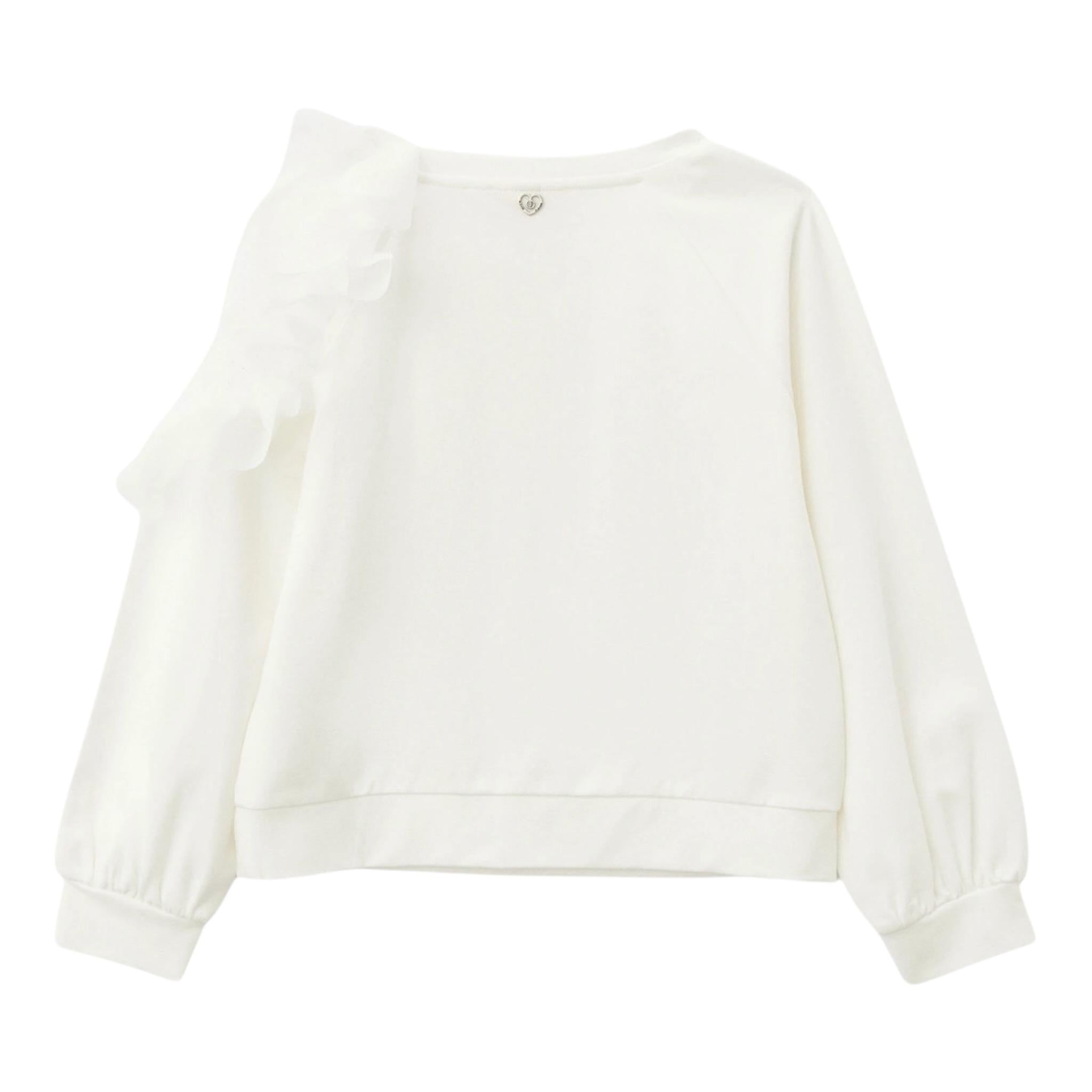 Please Felpa Tinta Unita con Tulle per Bambina LB03172G73 BIANCO PLEASE 