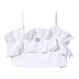 Twinset Top A Bretelline Tinta Unita Con Rouches Bianco Per Bambina