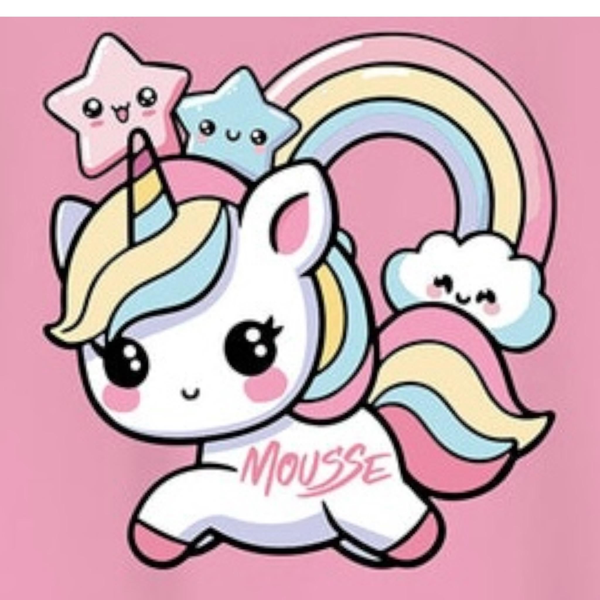 Mousse T-Shirt Girocollo Tinta Unita con Stampa per Bambina UNILEOOOO ROSA MOUSSE 