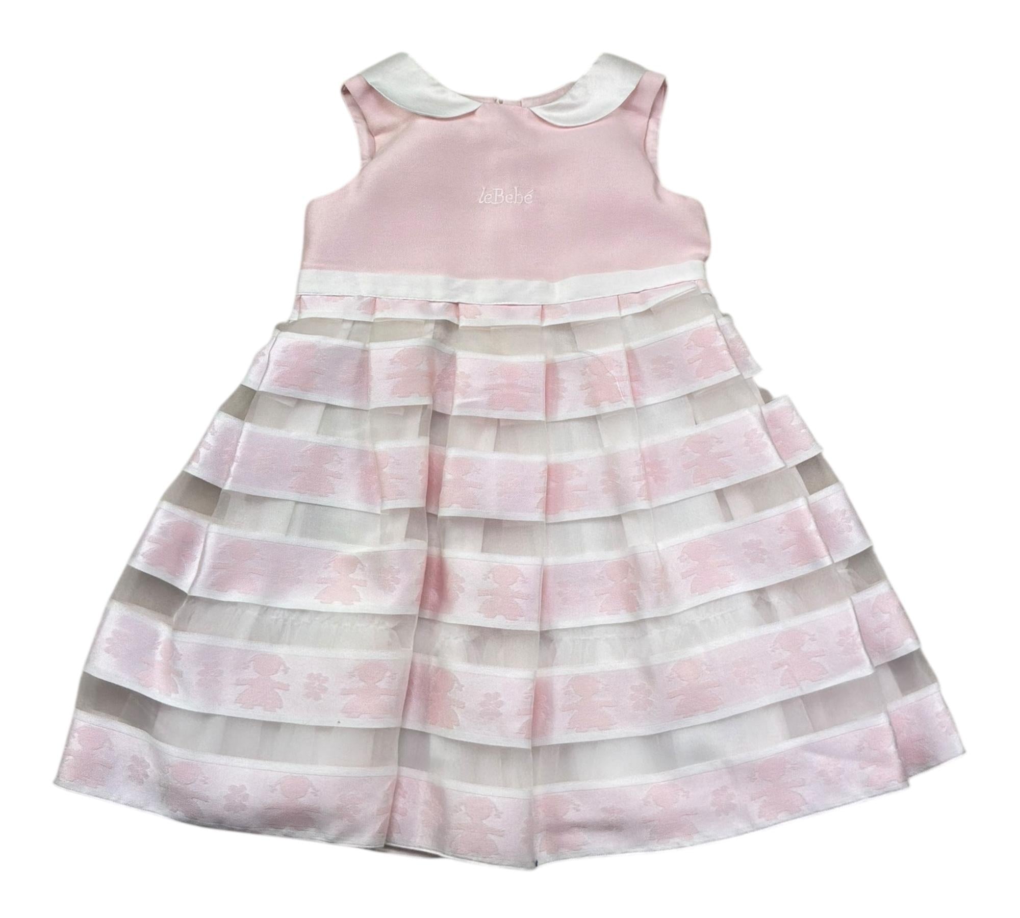 Le Bebe Abito Giromanica Tinta Unitacon Ricami Logo per Bambina LBG0758 ROSA LE BEBE 