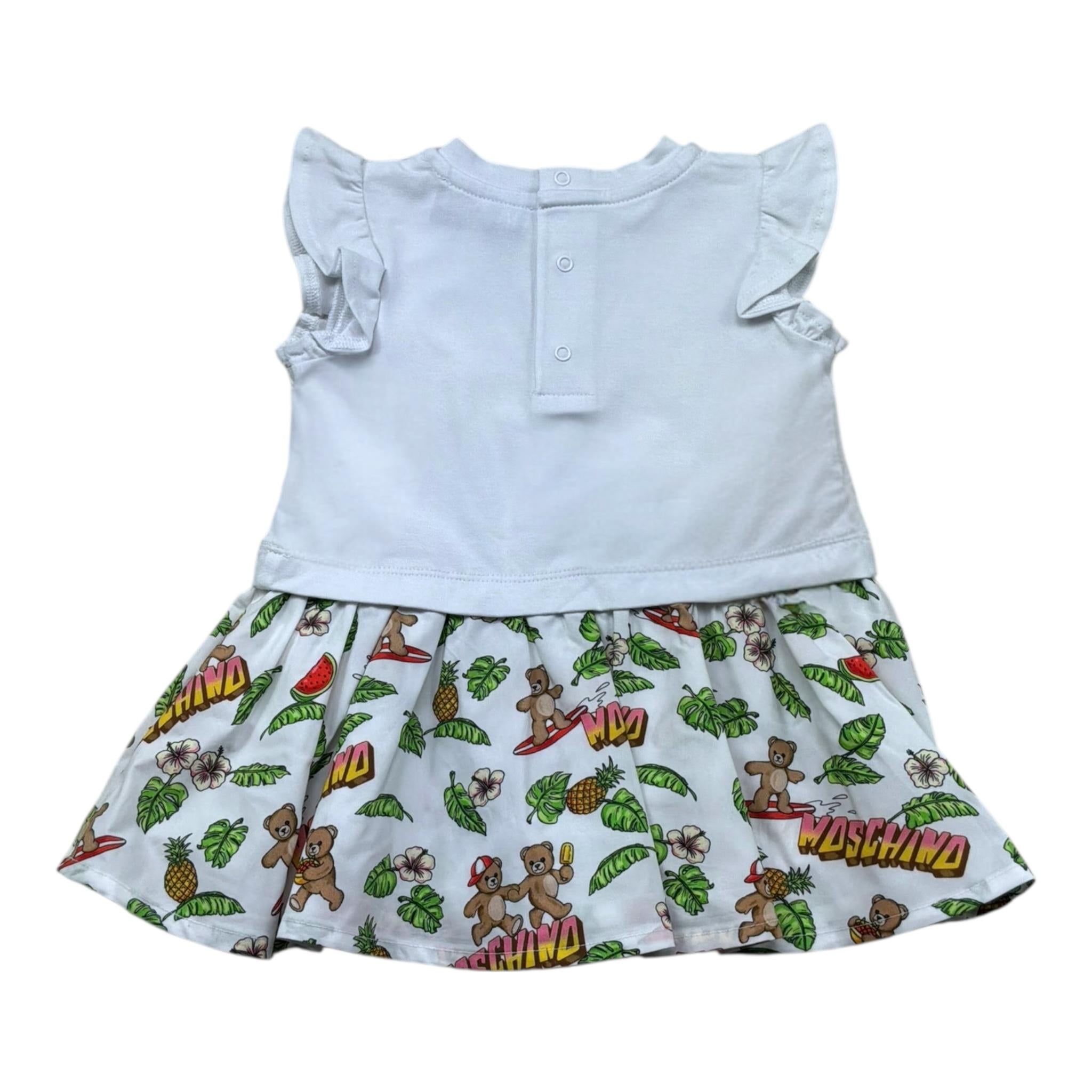 Moschino Abito Mezza Manica Tinta Unita con Fantasia per Neonata MDV0D7 BIANCO MOSCHINO 