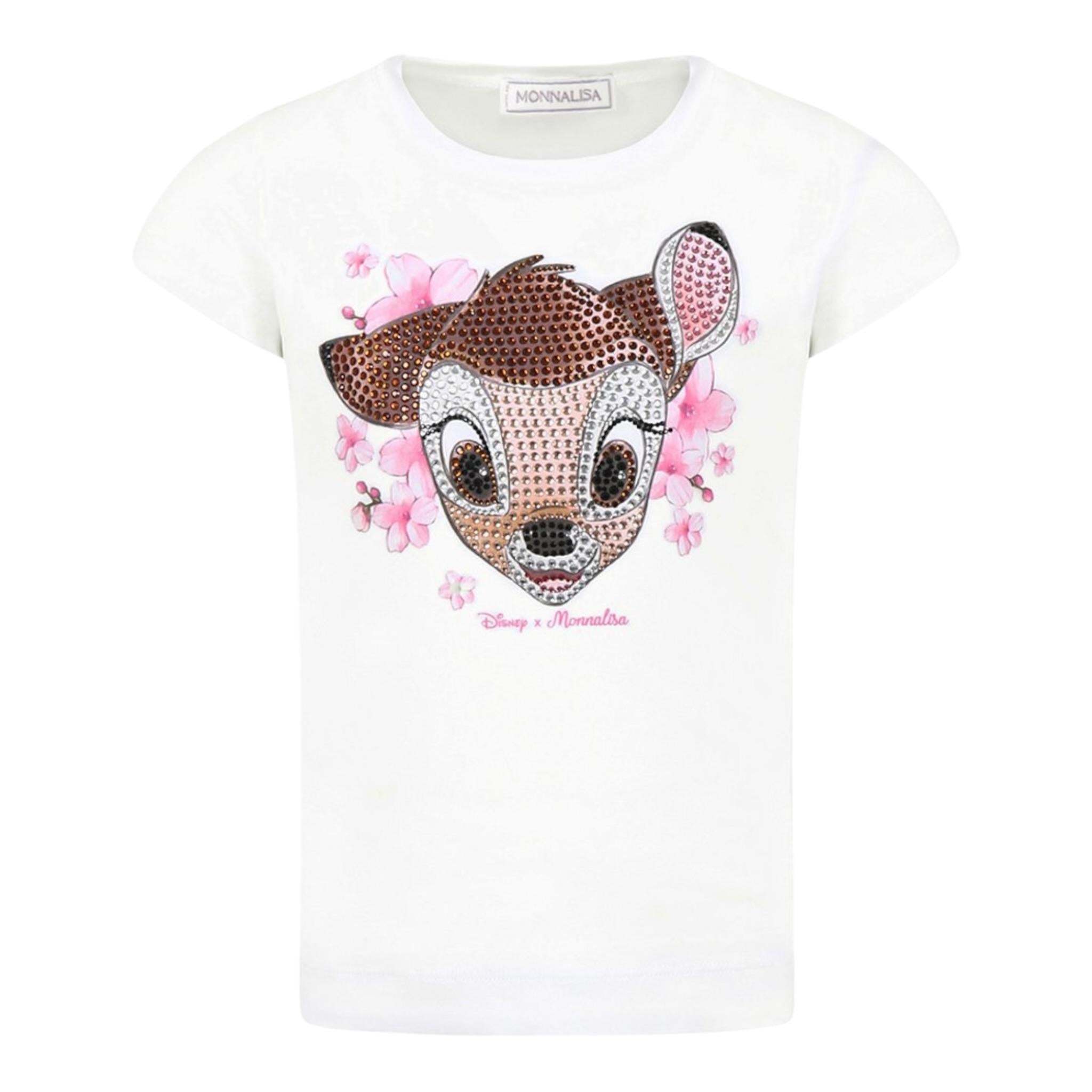 Monnalisa T-Shirt Girocollo Tinta Unita con Stampa per Bambina 19E607 BIANCO MONNALISA 