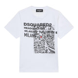 Dsquared2 T-Shirt Girocollo Tinta Unita con Stampa per Bambino 2DQ2801 BIANCO DSQUARED2 