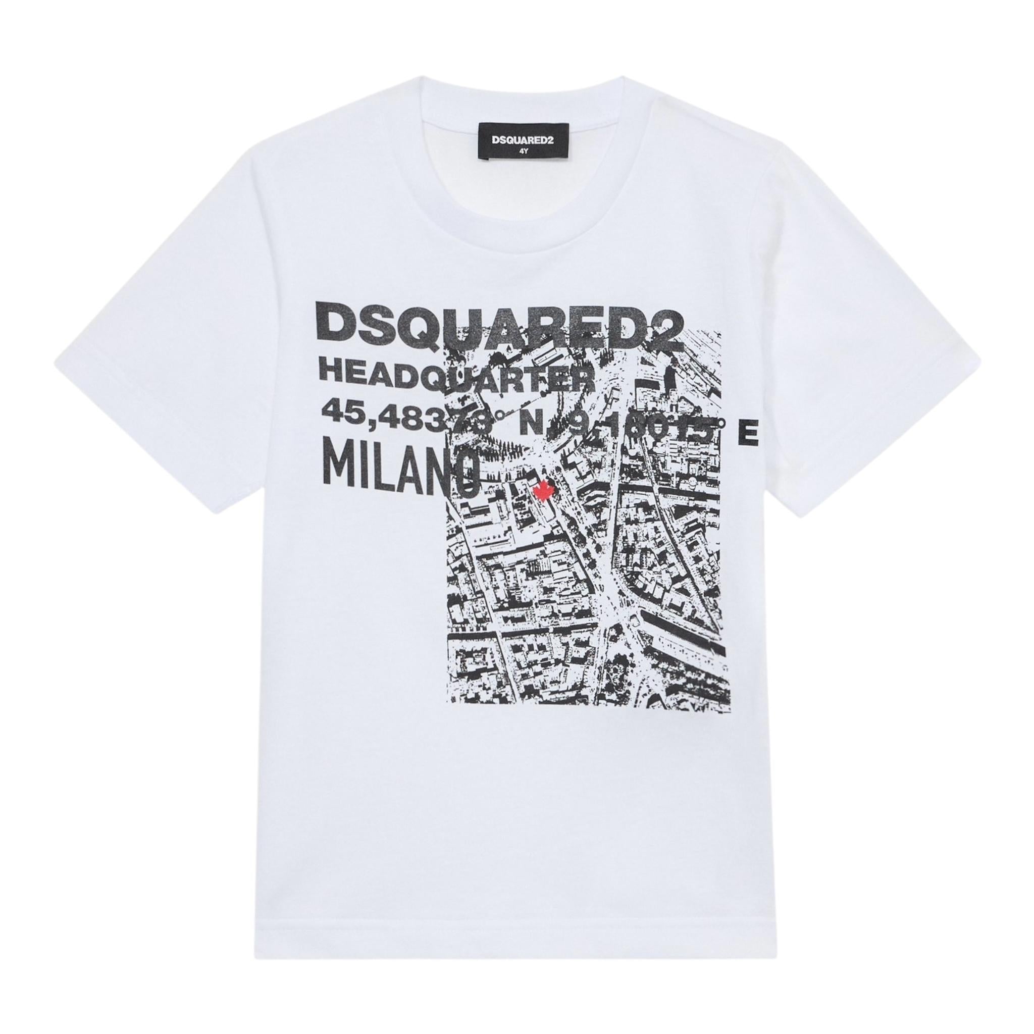 Dsquared2 T-Shirt Girocollo Tinta Unita con Stampa per Bambino 2DQ2801 BIANCO DSQUARED2 
