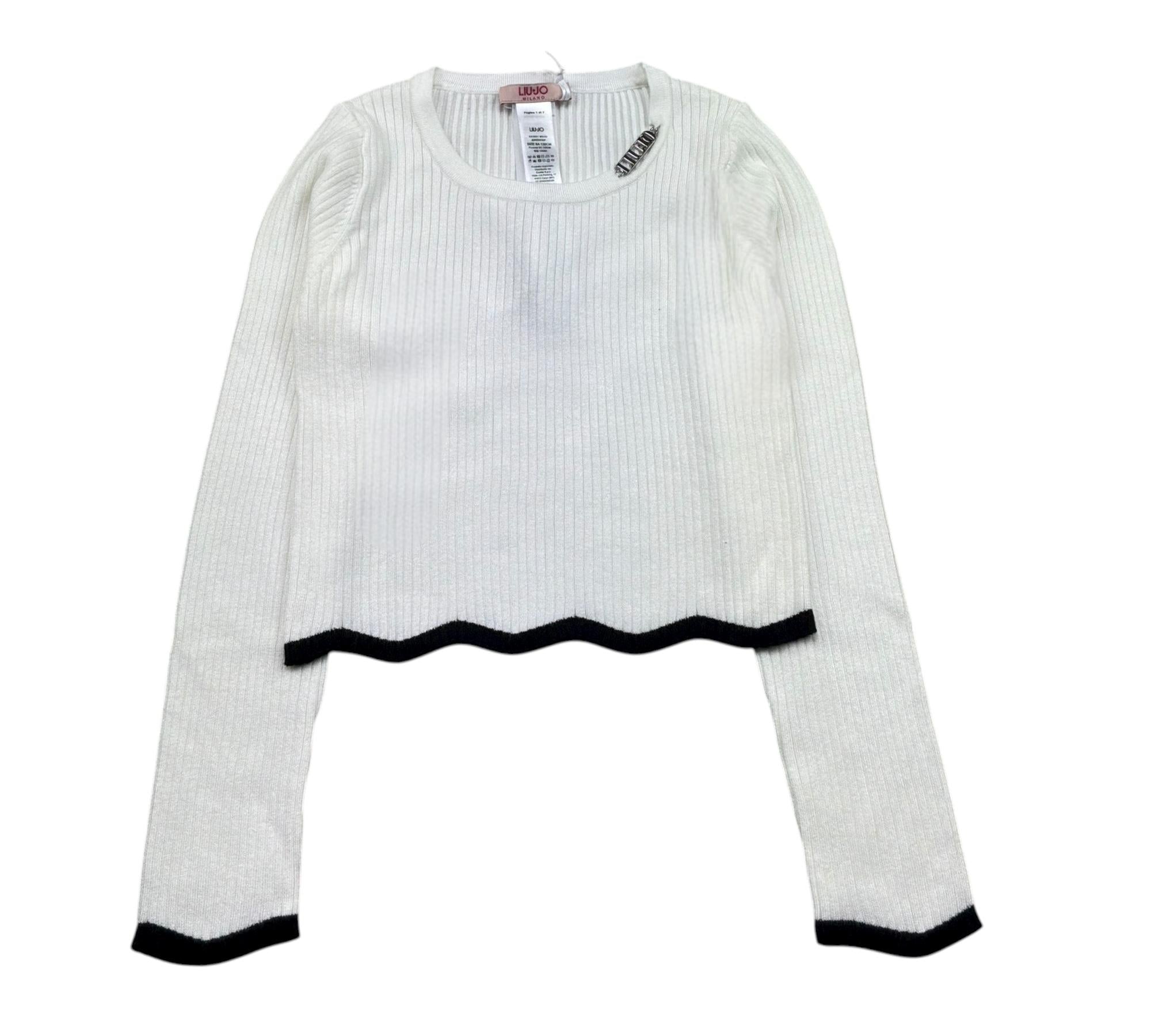 Liu Jo Maglia Girocollo Tinta Unita con Profili In Contrasto per Bambina GA5081 BIANCO LIU JO 