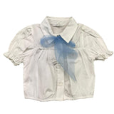 M+E' Camicia Mezza Manica Tinta Unita con Fiocco In Contrasto Bianco per Neonata