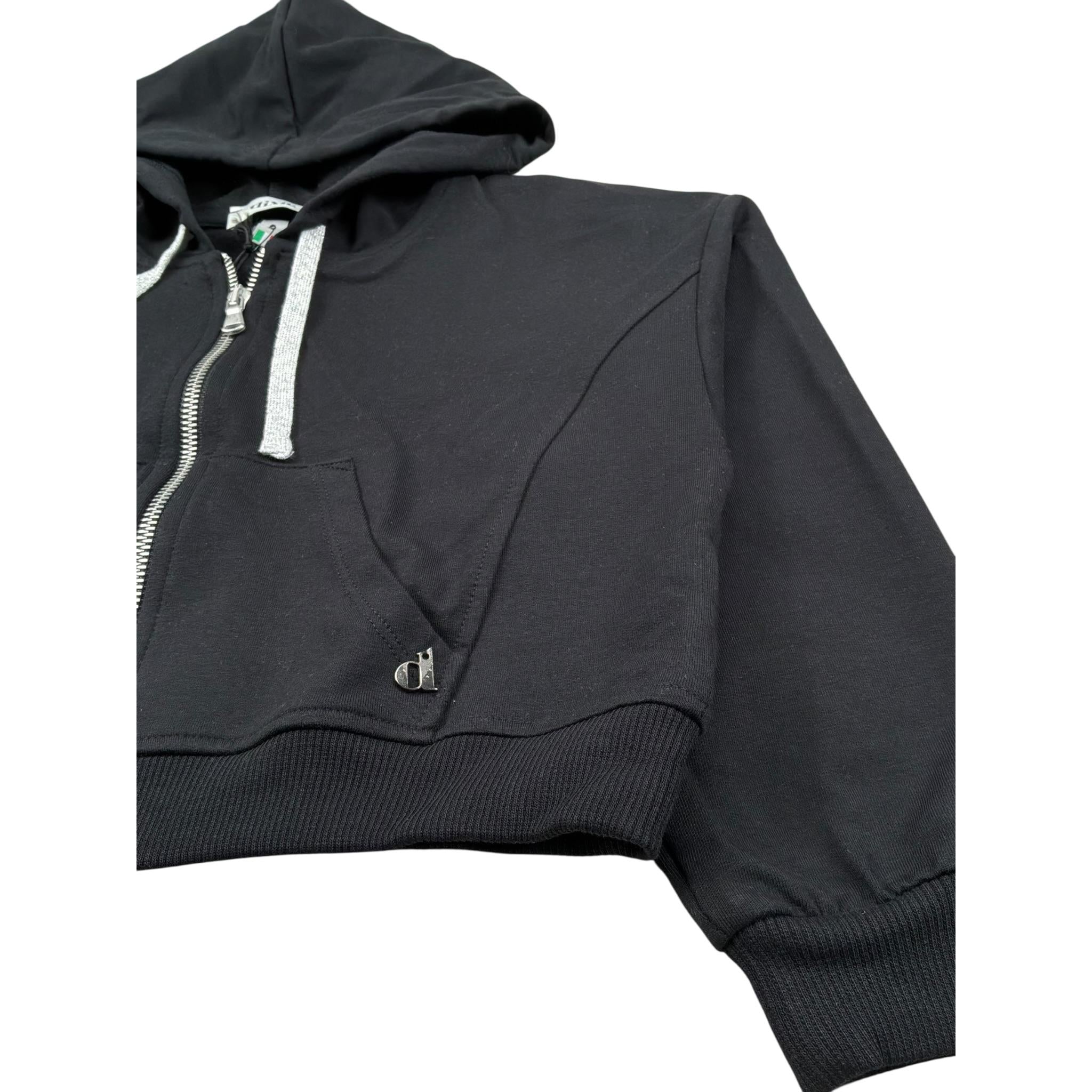 Dixie Felpa con Zip E Cappuccio Tinta Unita per Bambina LK04042G74 NERO DIXIE 