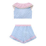 Monnalisa Completo 2 Pezzi Top-Short Tinta Unita per Bambina 19C063 AZZURRO MONNALISA 