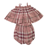 Teddy E Minou Completo Camicia-Ghettina Tinta Unita Con Fantasia Quadri Bordeaux Per Neonata