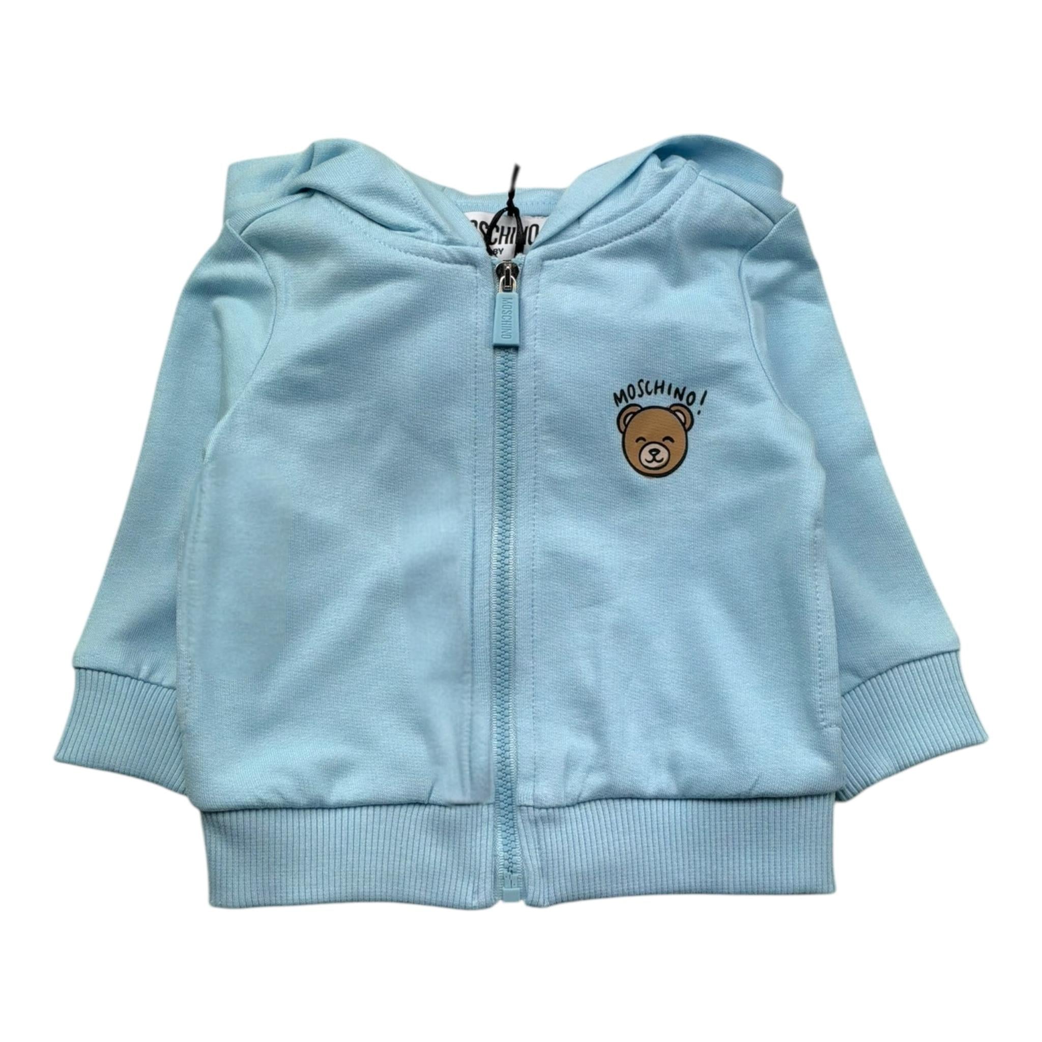 Moschino Felpa Tinta Unita con Zip E Cappuccio per Neonato MUF067 AZZURRO MOSCHINO 