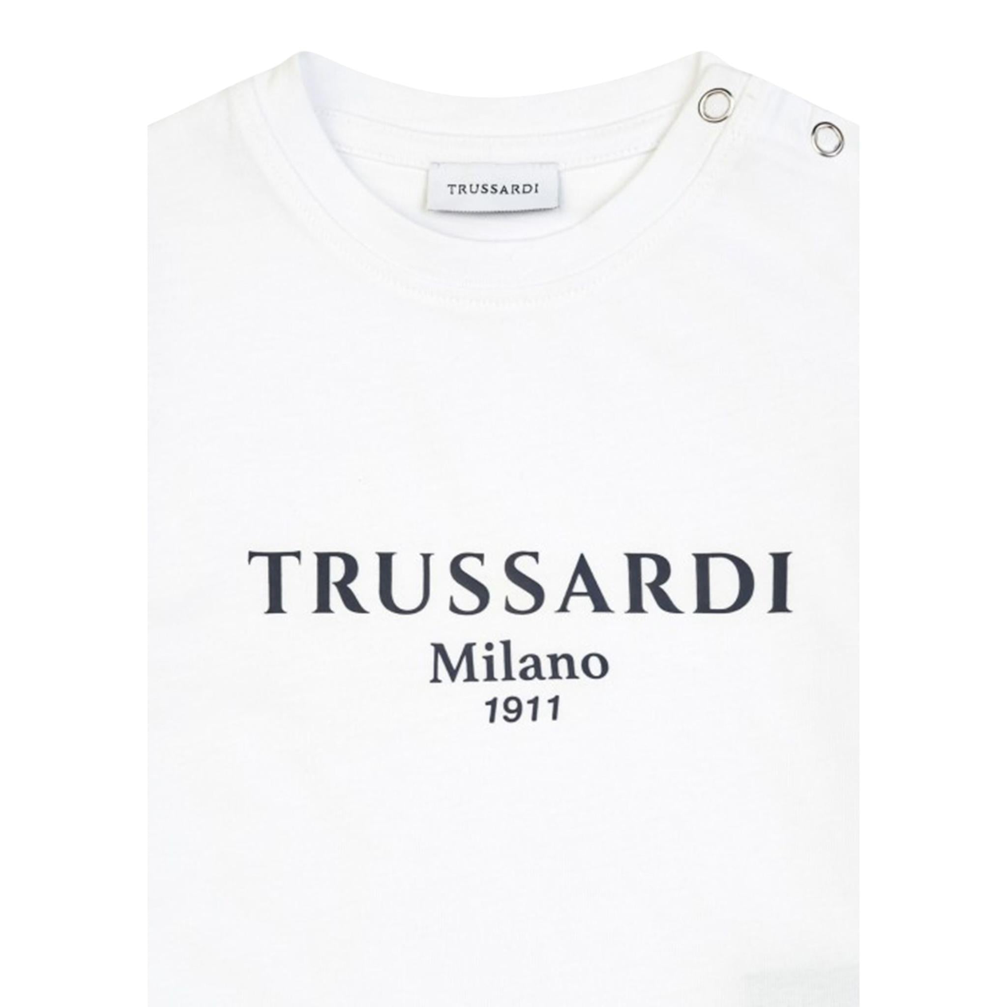 Trussardi T-Shirt Girocollo Tinta Unita con Stampa per Neonato TIP25011TSXX BIANCO TRUSSARDI 