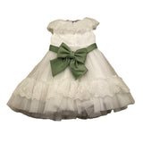 Colori Chiari Abito Mezza Manica Cerimoniale Tinta Unita con Cinturino per Neonata FN108036 BIANCO COLORI CHIARI 